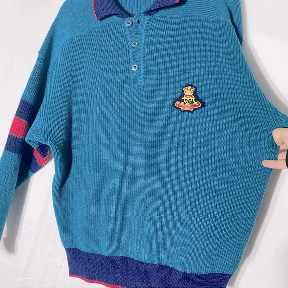 Vintage Gant The Rugger Blue Red Wool Knit Sweater S - Picture 6 of 14